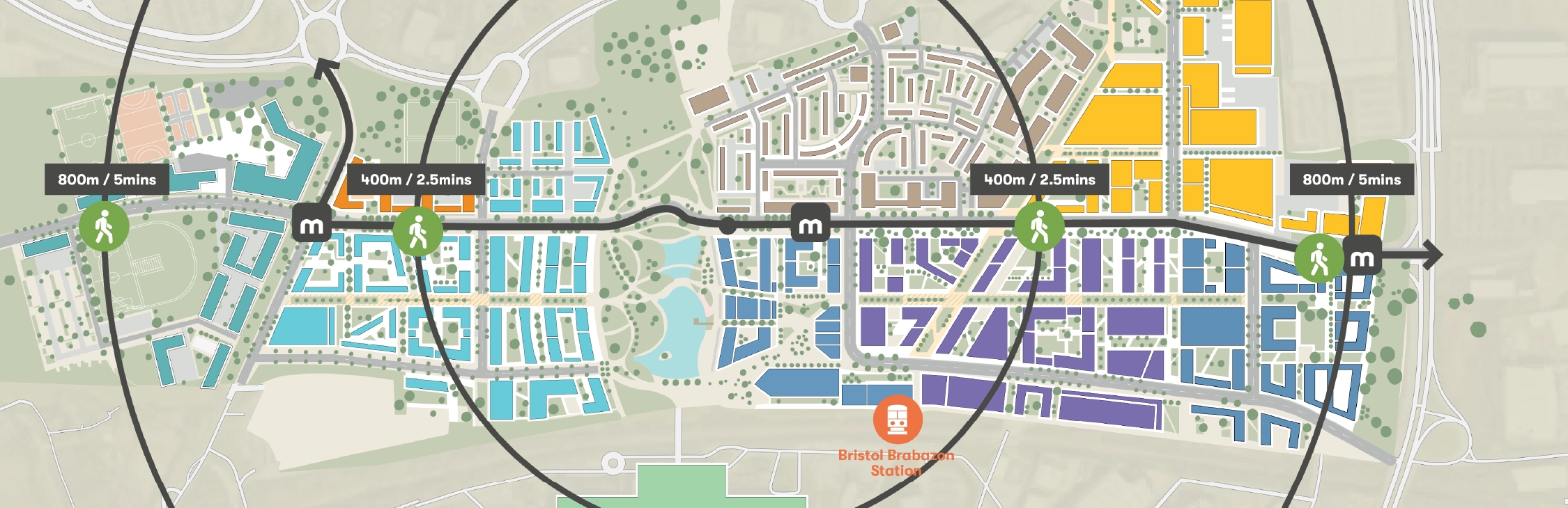 Map of MetroBus and train connections at Brabazon, Bristol
