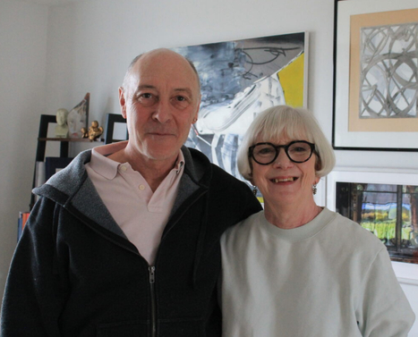 Viv and Steve, residents at Brabazon smiling at the camera.