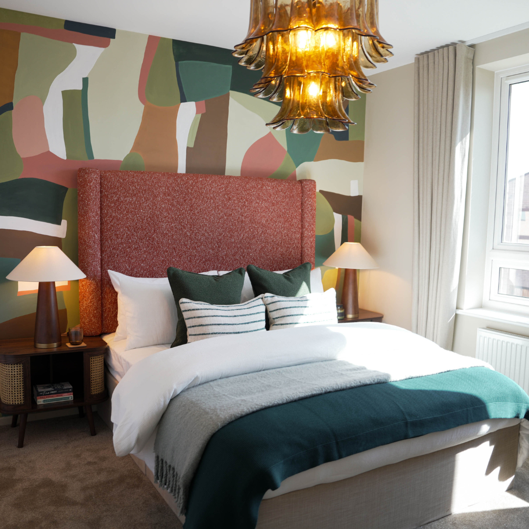 A large, fluffy bed in the show home at Brabazon.