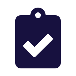 Navy clipboard icon with tick