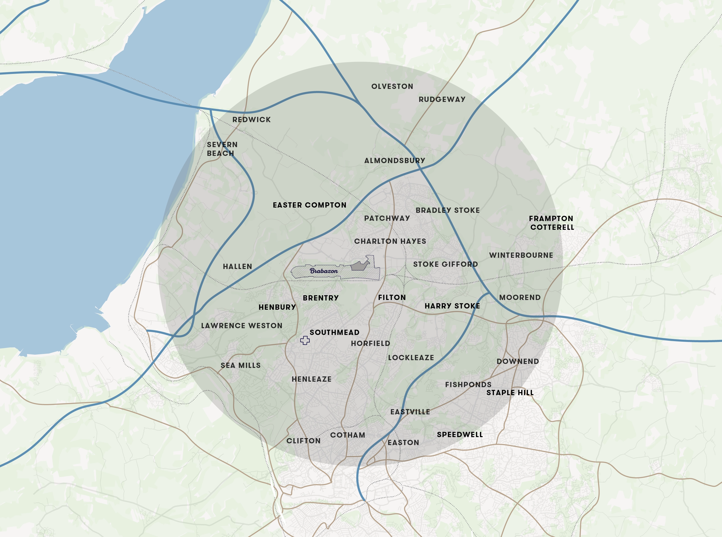 Map of four mile radius from Brabazon. 