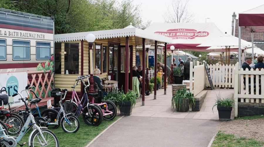 Bicycles parked outside of the Warmley Waiting Room Cafe in Bristol
